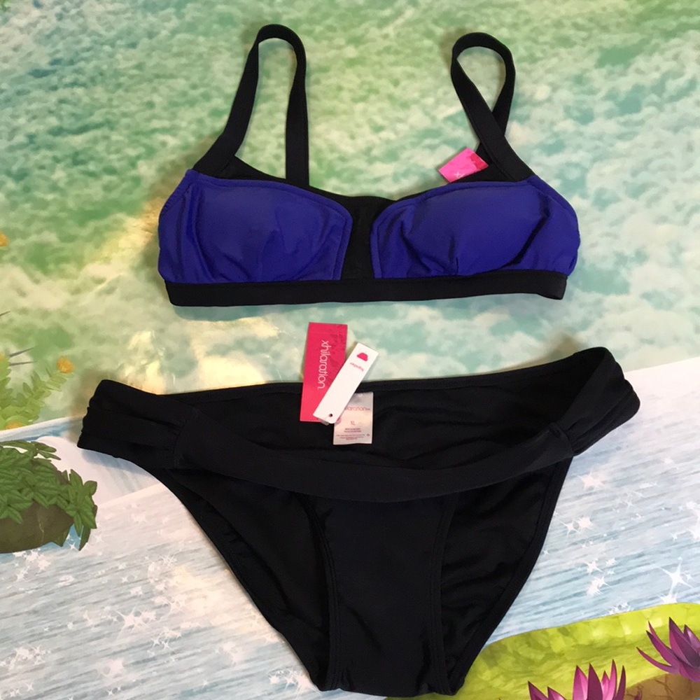 NWT Black blue bikini separates top M , bottoms XL